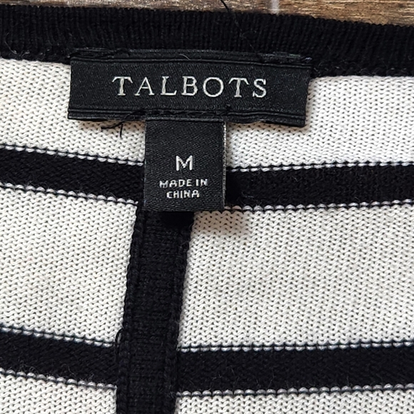 TALBOTS BLACK & WHITE STRIPED PULLOVER SWEATER SIZE MEDIUM - Picture 5 of 7